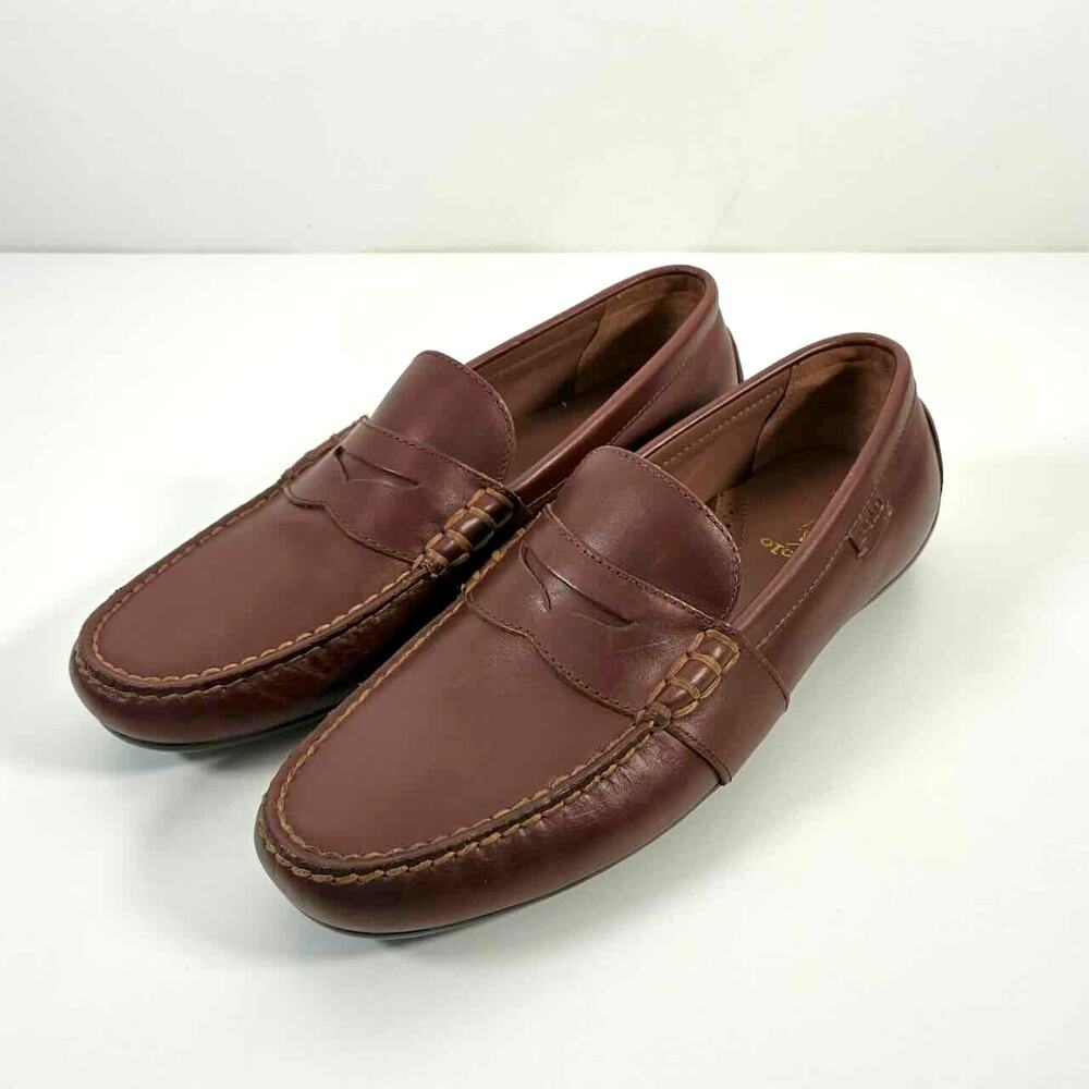 Polo Ralph Lauren Men's Reynold Tan Loafers in Deep Saddle Tan Leather - 10D